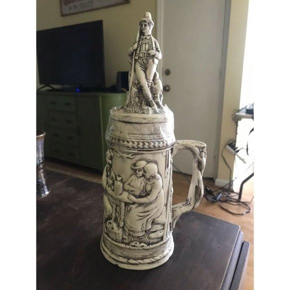 Handmade Beer Stein Mug w/  Friends and Dog drinking - unique - Picture 1 of 8